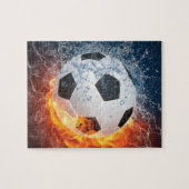 燃え盛りサッカー/サッカーボール装飾用クッション ジグソーパズル (横)