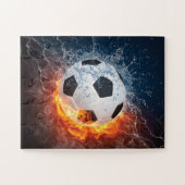 燃え盛りサッカー/サッカーボール装飾用クッション ジグソーパズル (横)