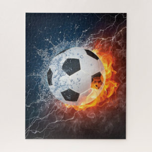 燃え盛りサッカー/サッカーボール装飾用クッション ジグソーパズル
