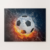 燃え盛りサッカー/サッカーボール装飾用クッション ジグソーパズル (横)