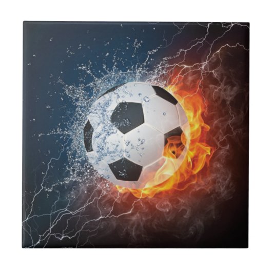 燃え盛りサッカー/サッカーボール装飾用クッション タイル (正面)