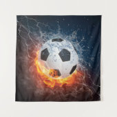 燃え盛りサッカー/サッカーボール装飾用クッション タペストリー (正面(横))
