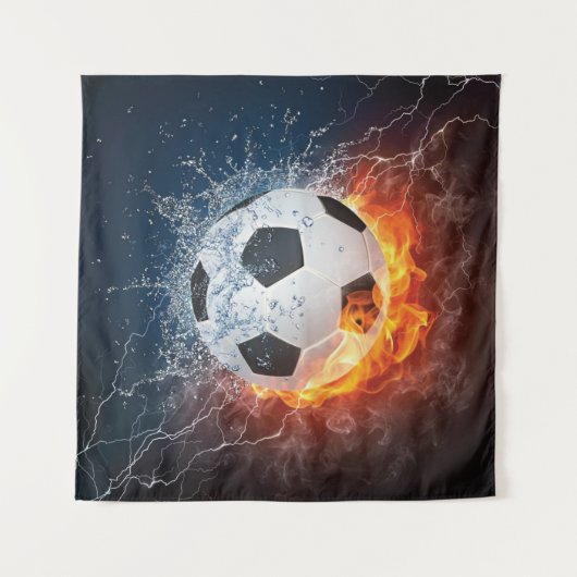 燃え盛りサッカー/サッカーボール装飾用クッション タペストリー (正面)