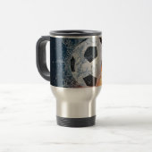 燃え盛りサッカー/サッカーボール装飾用クッション トラベルマグ (正面左)