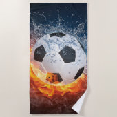 燃え盛りサッカー/サッカーボール装飾用クッション ビーチタオル (正面)