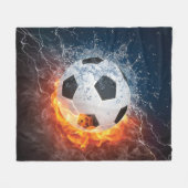 燃え盛りサッカー/サッカーボール装飾用クッション フリースブランケット (正面(横))