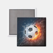 燃え盛りサッカー/サッカーボール装飾用クッション マグネット (正面/裏面)