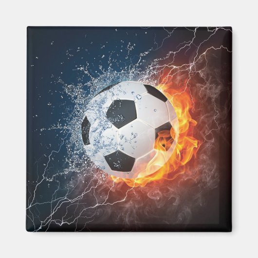 燃え盛りサッカー/サッカーボール装飾用クッション マグネット (正面)
