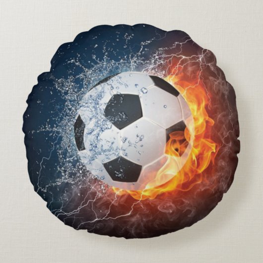 燃え盛りサッカー/サッカーボール装飾用クッション ラウンドクッション (正面)