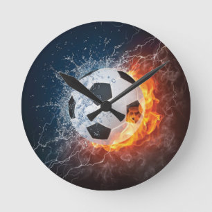 燃え盛りサッカー/サッカーボール装飾用クッション ラウンド壁時計