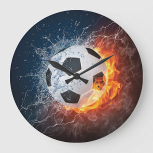燃え盛りサッカー/サッカーボール装飾用クッション ラージ壁時計