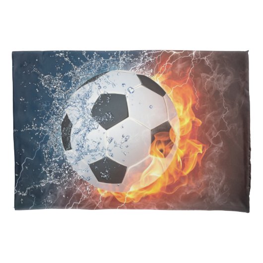 燃え盛りサッカー/サッカーボール装飾用クッション 枕カバー (正面)