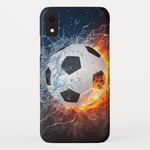 燃え盛りサッカー/サッカーボール装飾用クッション iPhone XRケース