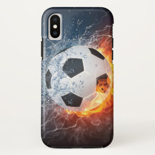 燃え盛りサッカー/サッカーボール装飾用クッション iPhone X ケース
