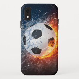 燃え盛りサッカー/サッカーボール装飾用クッション iPhone XRケース