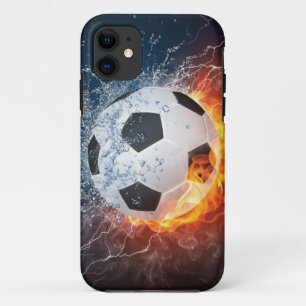 燃え盛りサッカー/サッカーボール装飾用クッション iPhone 11 ケース