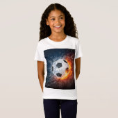 燃え盛りサッカー/サッカーボール装飾用クッション Tシャツ (正面フル)