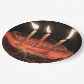 燃え盛るキャンドルお誕生日ケーキ紙プレート ペーパープレート (アングル)