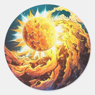 燃え盛る太陽。燃え盛る星。コスモス ラウンドシール