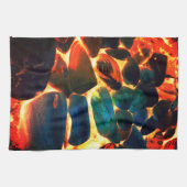 燃え盛る火山性溶岩や火の上に浮かぶ貝殻 キッチンタオル (横)