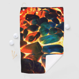 燃え盛る火山性溶岩や火の上に浮かぶ貝殻 ゴルフタオル