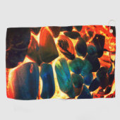 燃え盛る火山性溶岩や火の上に浮かぶ貝殻 ゴルフタオル (横)