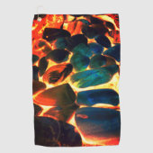 燃え盛る火山性溶岩や火の上に浮かぶ貝殻 ゴルフタオル (正面)