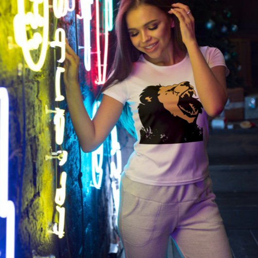 燃え盛る獅子頭女性男白 Tシャツ