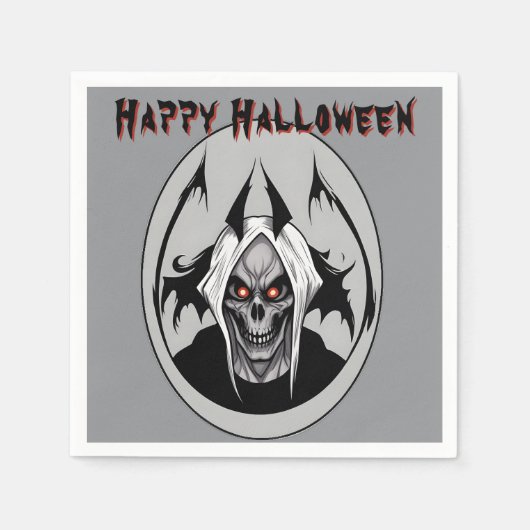 燃え盛る目の紙のナプキンの死神 スタンダードカクテルナプキン (正面)