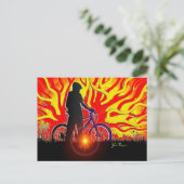 燃え盛る自転車ライダーポストカード ポストカード (スタンド正面)