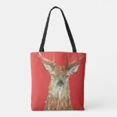 燃え盛る赤いトートバッグに絵を描付いているスコットランドの牡鹿 トートバッグ (裏面)