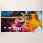 燃え立つエレキギター ビーチタオル (正面)