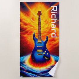 燃え立つエレキギター ビーチタオル
