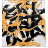 燃え風変わりたテープのメドレー、オレンジ色の白いスクラッチ シャワーカーテン (正面)