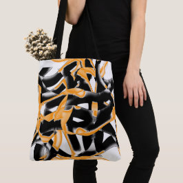 燃え風変わりたテープのメドレー、オレンジ色の白いスクラッチ トートバッグ