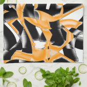 燃え風変わりたテープ、オレンジ色の白いスクラッチ キッチンタオル (折り畳み)