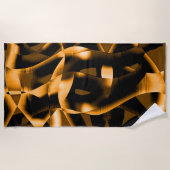 燃え風変わりたリボン、オレンジ色と黒の絡み ビーチタオル (正面)