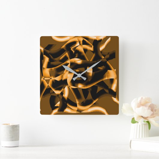 燃え風変わりたリボン、黒とオレンジ スクエア壁時計 (ホーム)