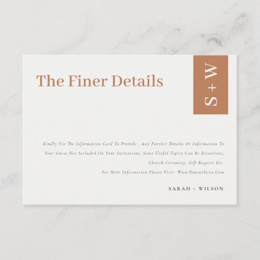 燃はっきりしたモダン焼オレンジラストタン結婚の詳細 エンクロージャーカード (正面)