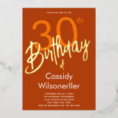 燃はっきりした焼オレンジ30歳の誕生日金ゴールド 箔招待状 (正面)