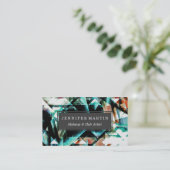 燃やされたオレンジおよびヒスイ緑幾何学的なパターン 名刺 (スタンド正面)