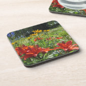 燃やされたオレンジアジアユリの夏の庭 コースター (左側)