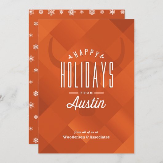 燃やされたオレンジオースティンの長角牛の休日カード シーズンカード (正面/裏面)