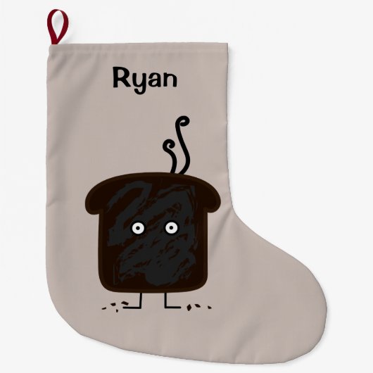 燃やされたトーストの煙は灰のパンを粉々にします ラージクリスマスストッキング (正面)
