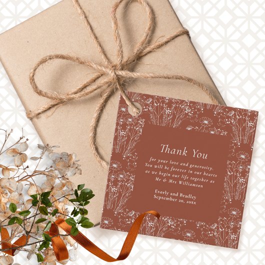 燃エレガントえたオレンジのフローラ結婚の感謝 フェイバータグ