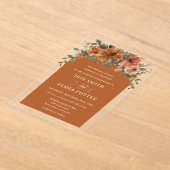 燃エレガント焼オレンジさび銅フローラ結婚 アクリル招待状 (レイダウン)