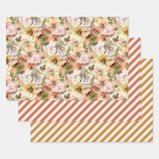 燃エレガント焼オレンジイエロー秋秋フローラ ラッピングペーパーシート (セット)