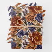燃エレガント焼オレンジネイビーブルー秋秋フローラ ラッピングペーパーシート (インサイチュ)
