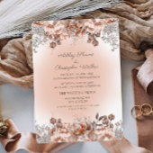 燃エレガント焼オレンジピンク秋フローラ結婚ズ 招待状