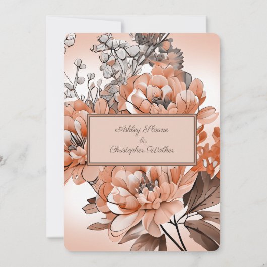 燃エレガント焼オレンジピンク秋フローラ結婚ズ 招待状 (裏面)